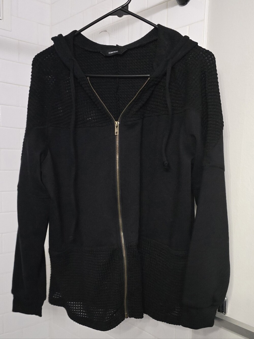 Black Hooded Zip-Up with Gold Zipper - Picture 1 of 3